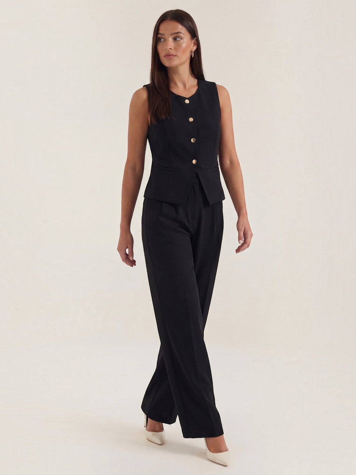 Set aus Blazerweste und Hoch­taillierter Weiter Hose