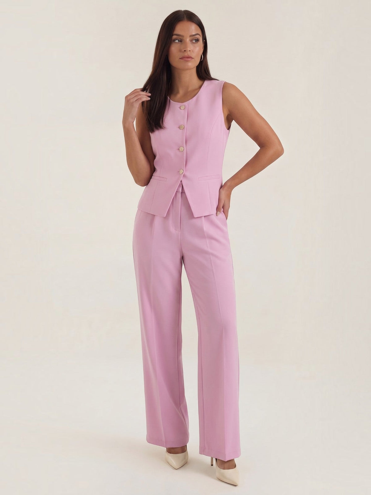 Set aus Blazerweste und Hoch­taillierter Weiter Hose