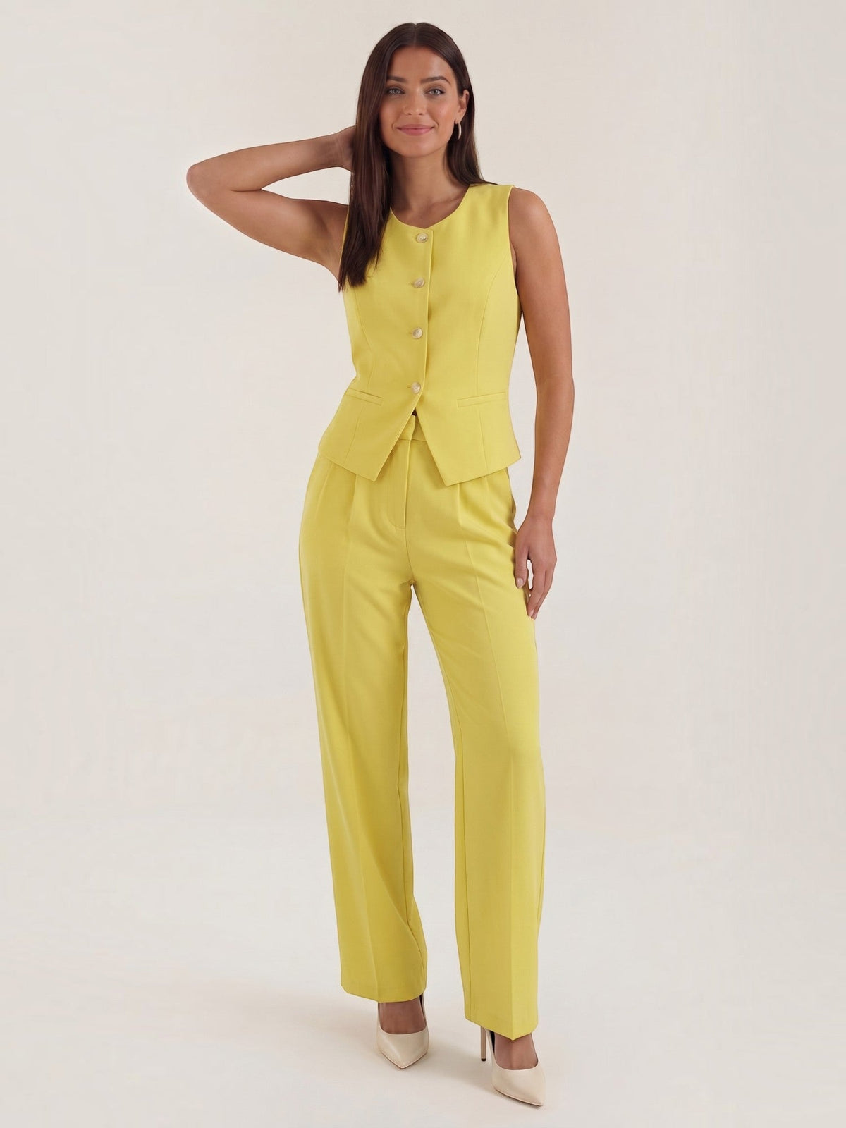 Set aus Blazerweste und Hoch­taillierter Weiter Hose