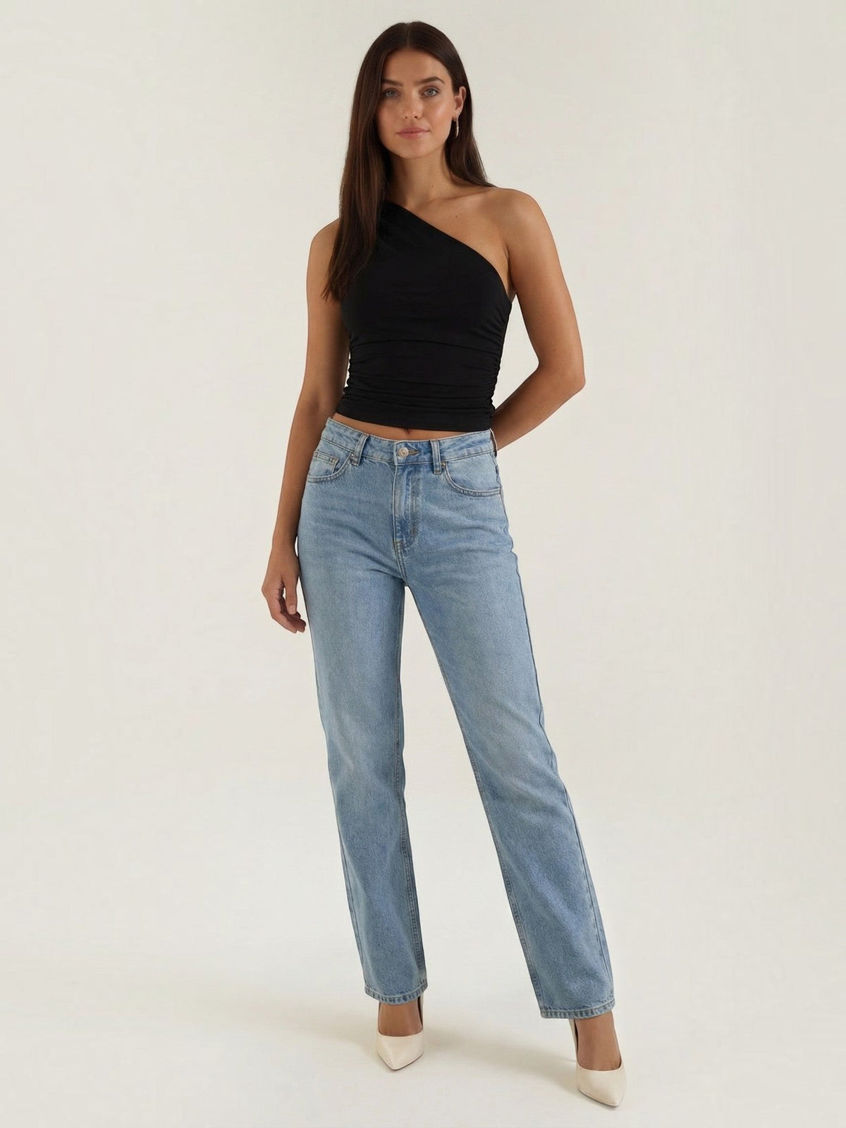 One-Shoulder-Top mit Raffung