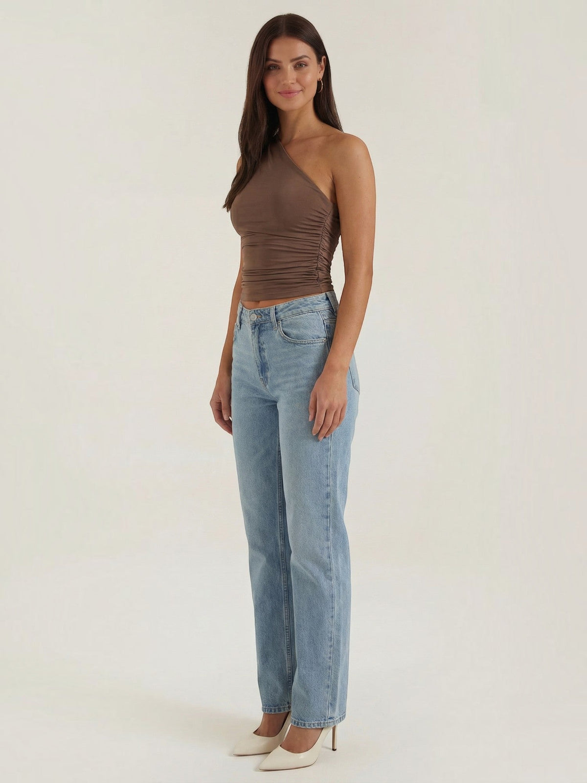 One-Shoulder-Top mit Raffung