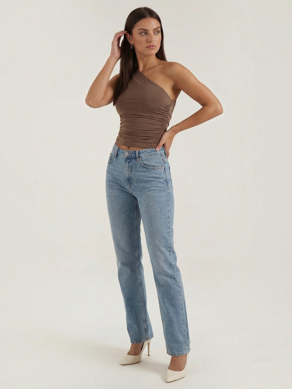 One-Shoulder-Top mit Raffung
