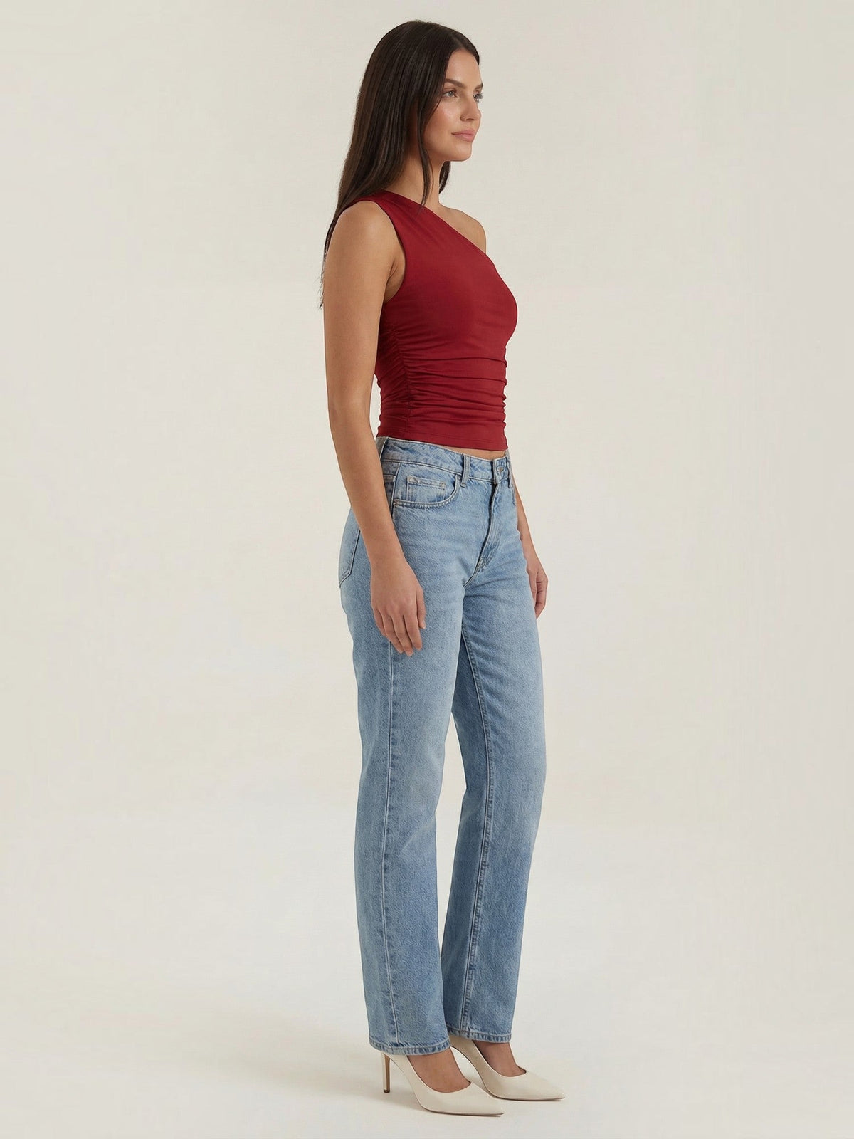 One-Shoulder-Top mit Raffung