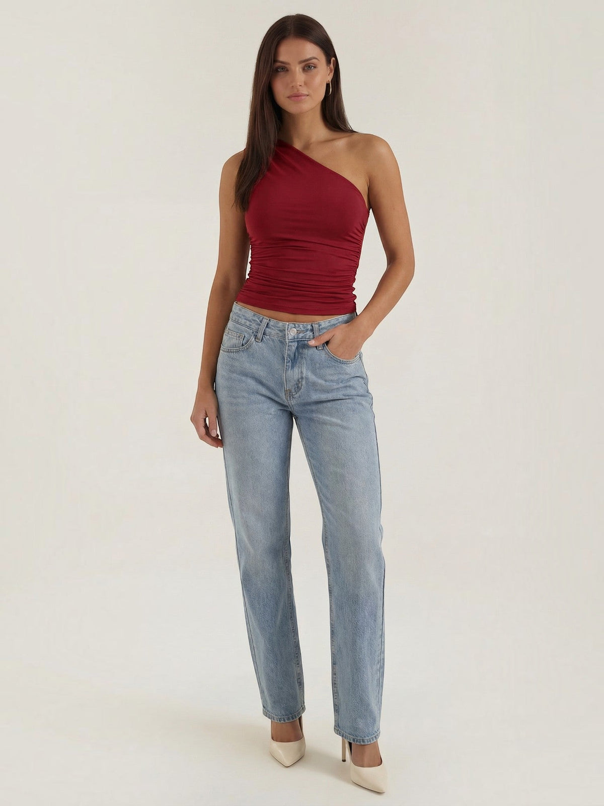 One-Shoulder-Top mit Raffung