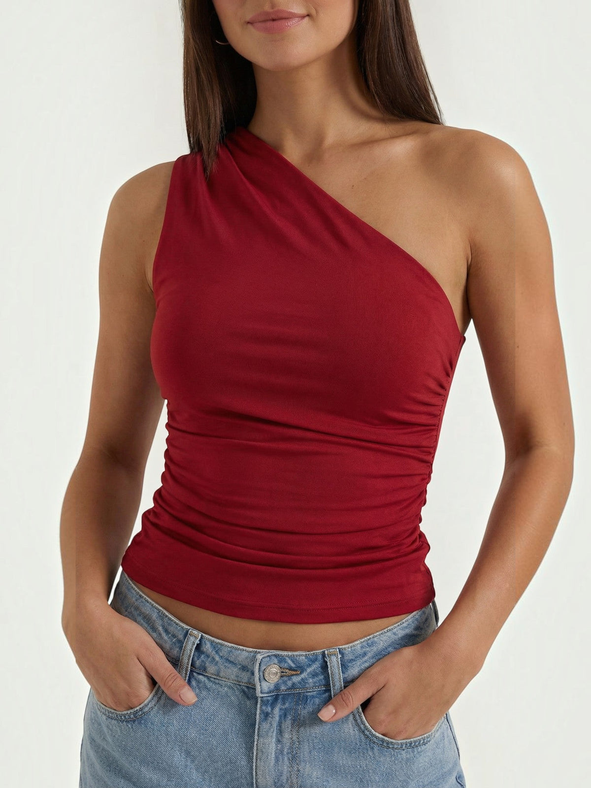 One-Shoulder-Top mit Raffung