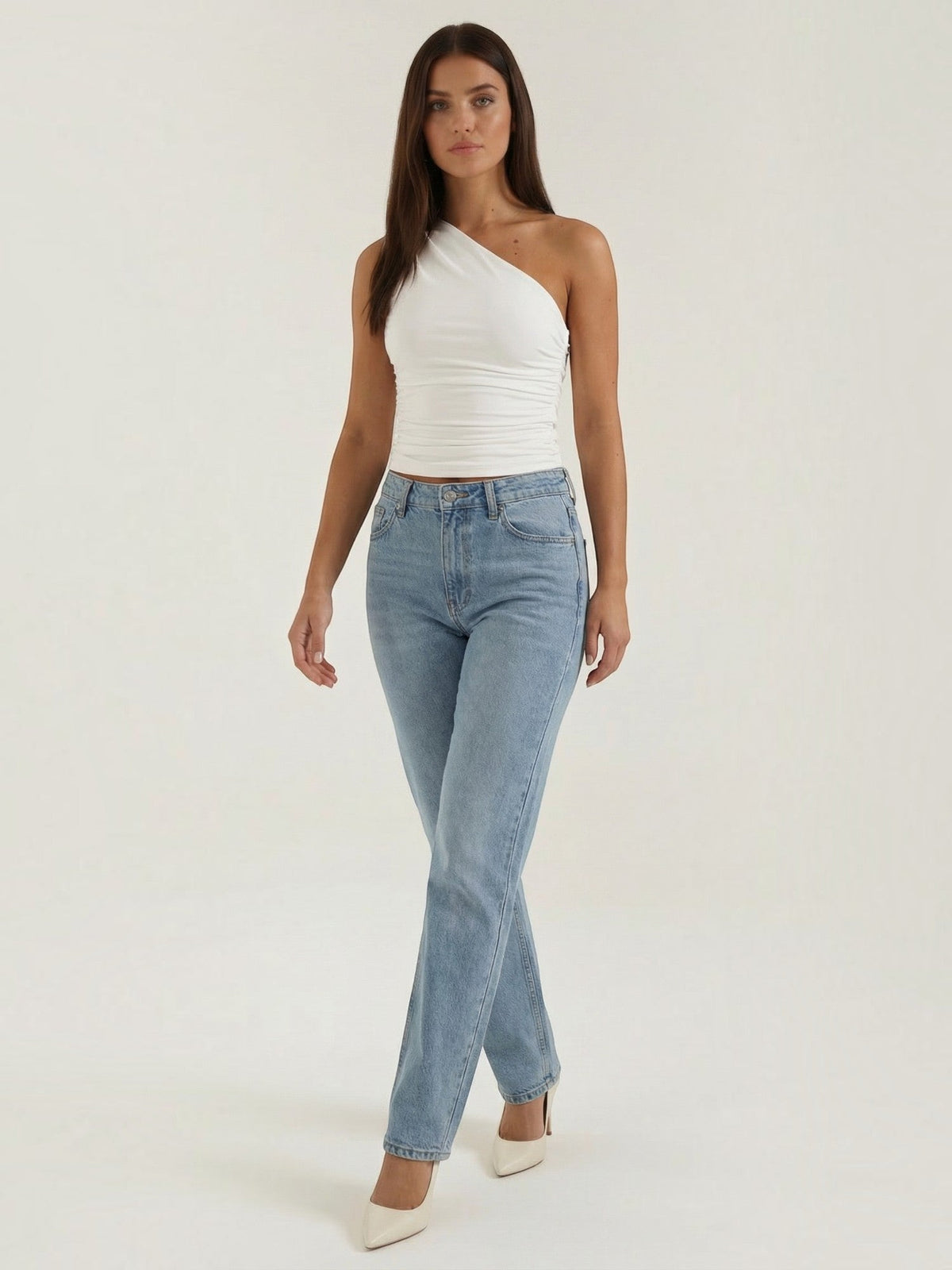 One-Shoulder-Top mit Raffung