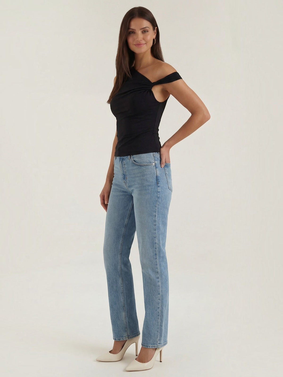 Asymmetrisches One-Shoulder-Top mit Raffung