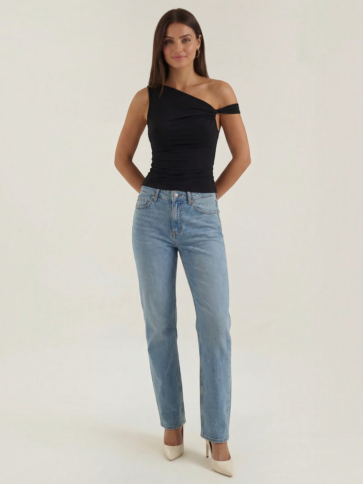 Asymmetrisches One-Shoulder-Top mit Raffung