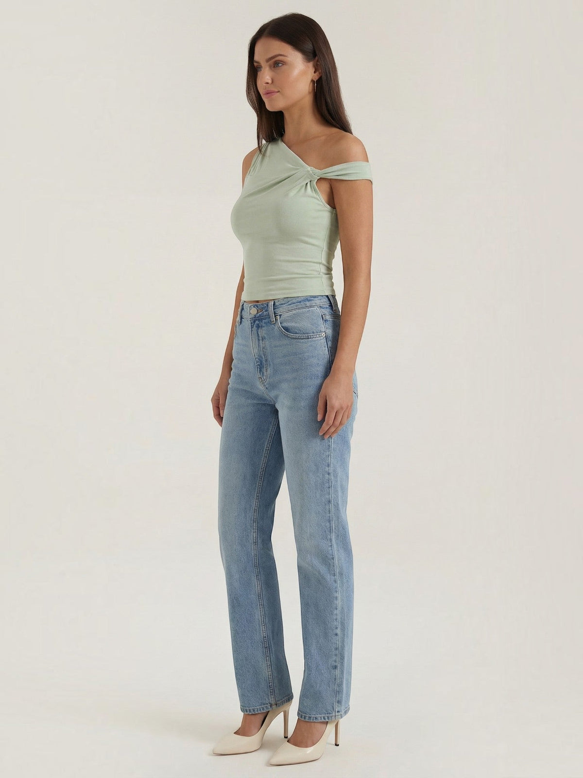 Asymmetrisches One-Shoulder-Top mit Raffung