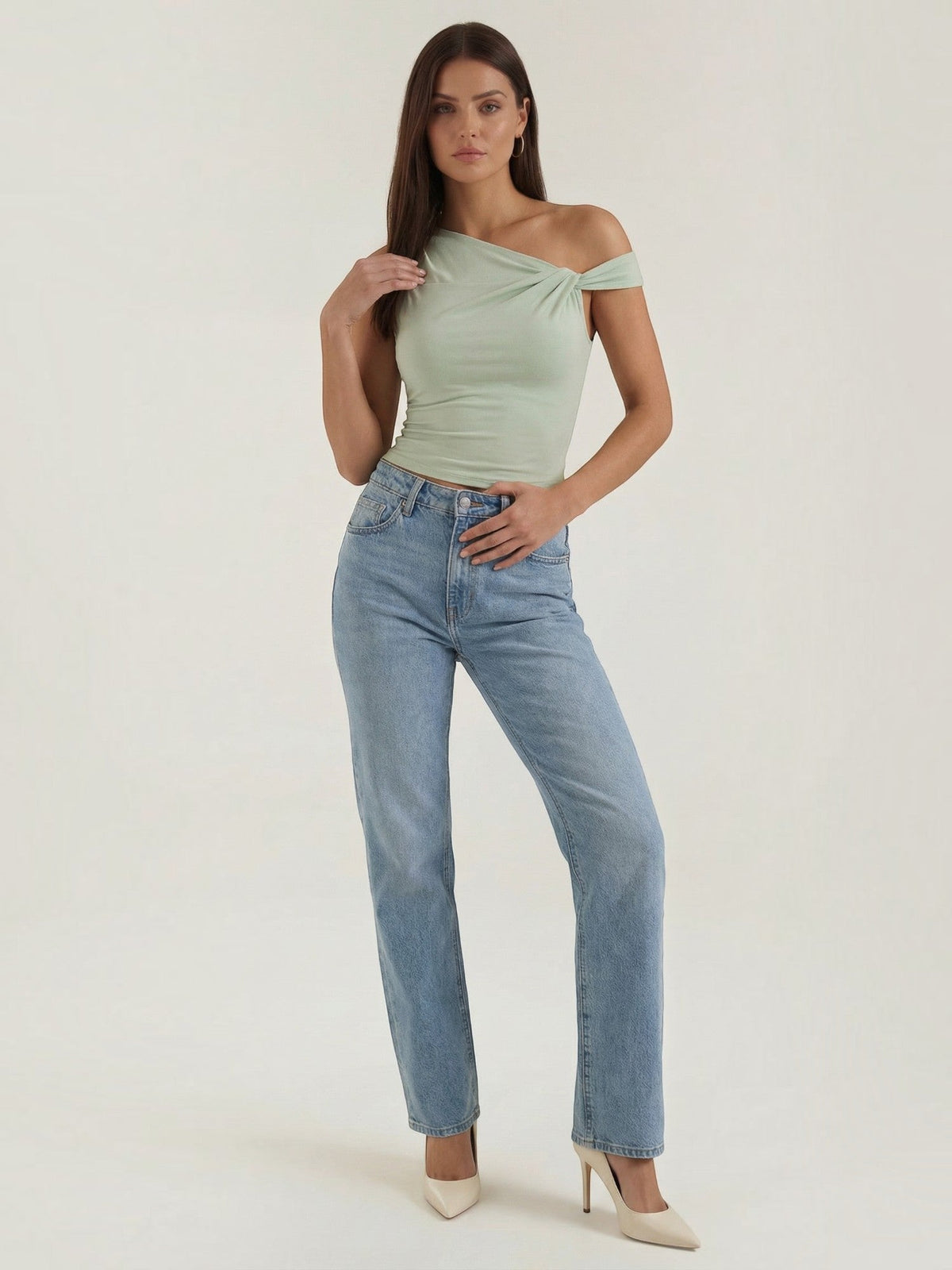 Asymmetrisches One-Shoulder-Top mit Raffung