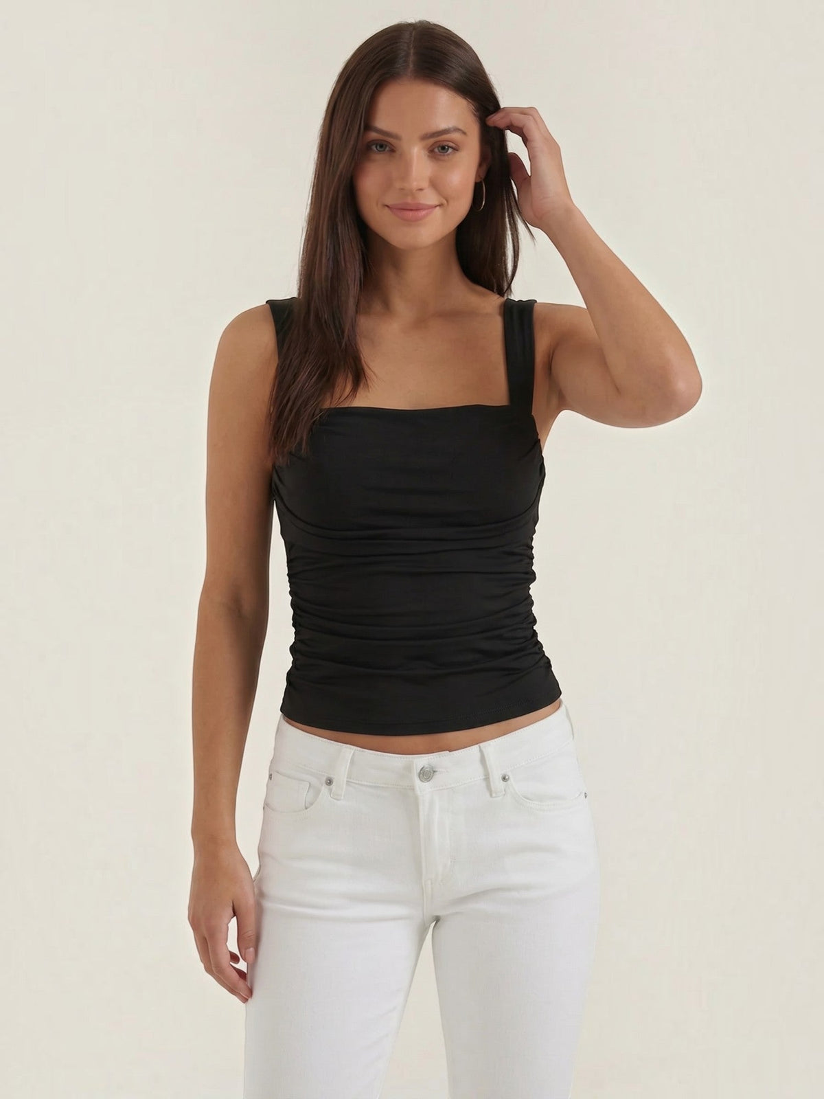 Geraffter Tank Top mit eckigem Ausschnitt