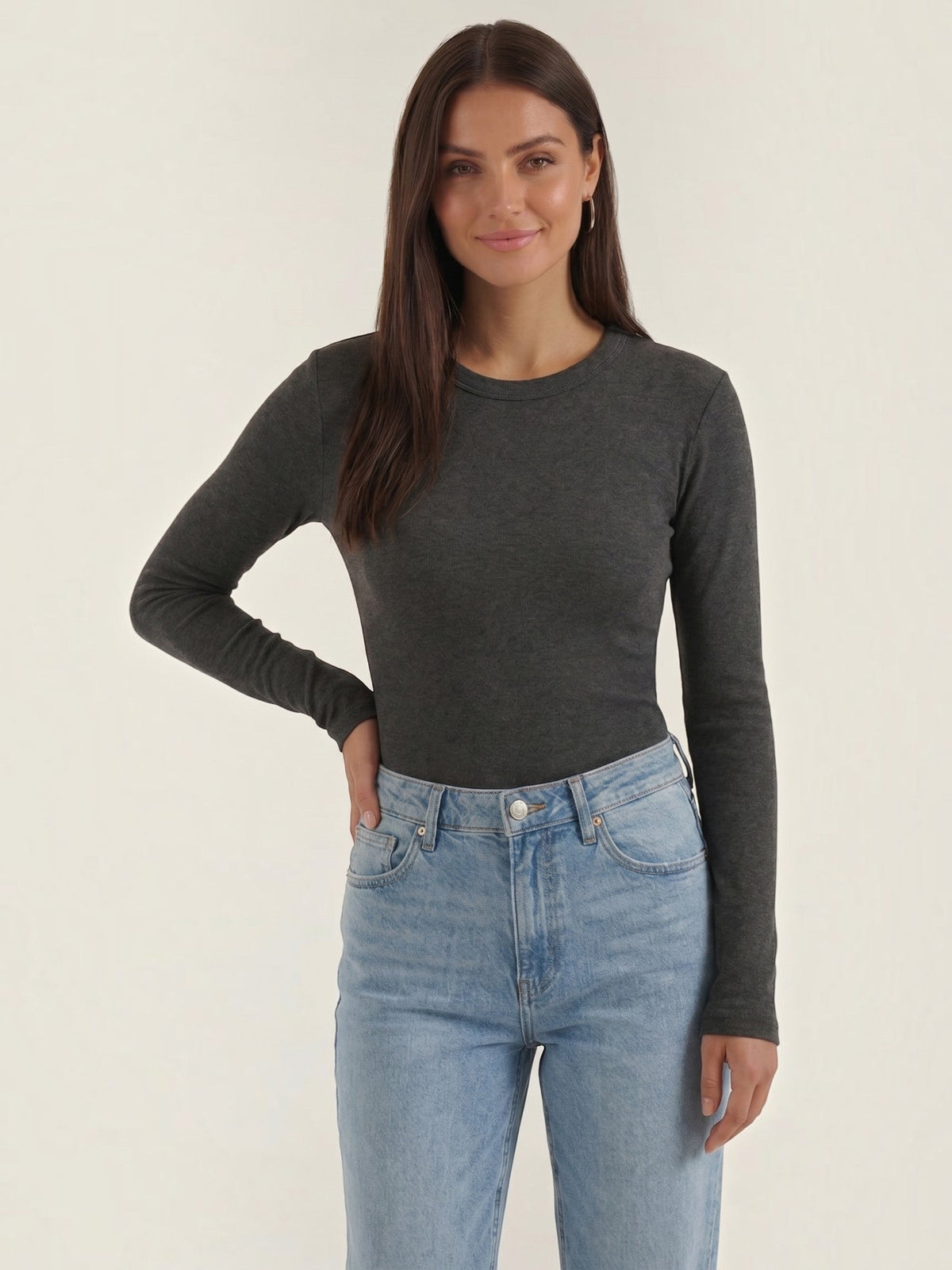 Klassisches geripptes Langarmshirt
