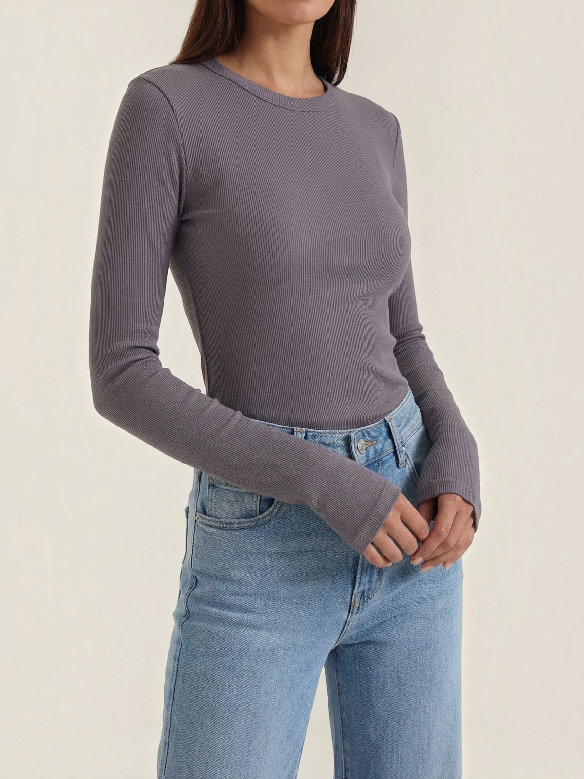 Klassisches geripptes Langarmshirt