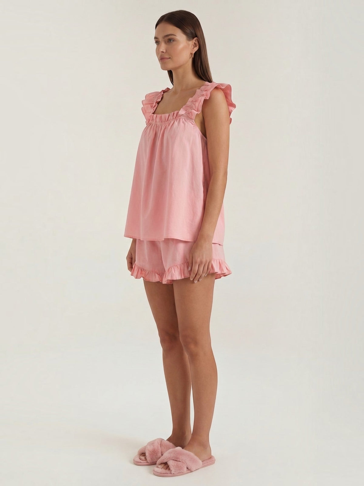 Set aus Baumwoll-Volanttop und Shorts