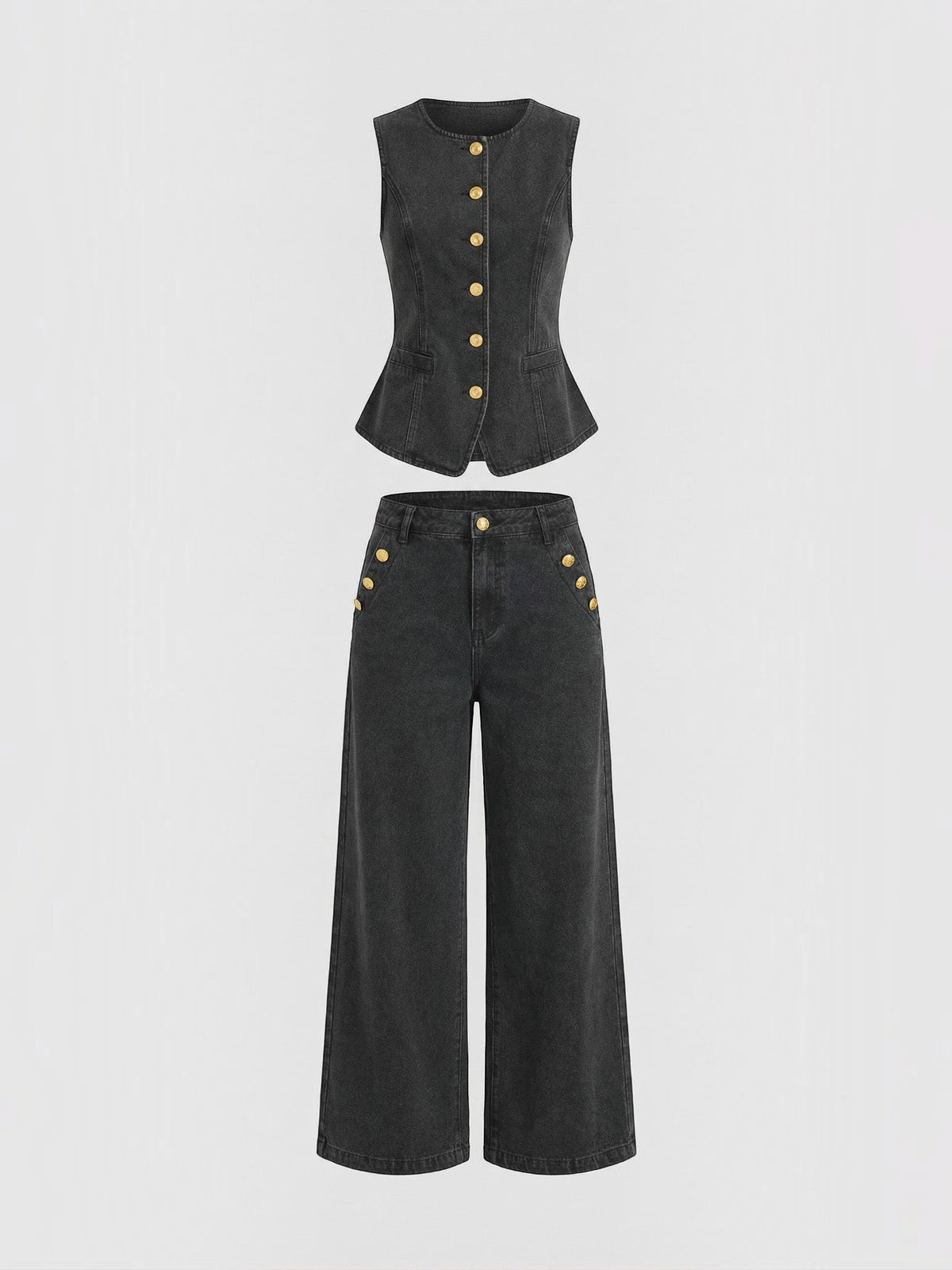 Set aus Baumwoll-Denim-Weste und weiter Hose