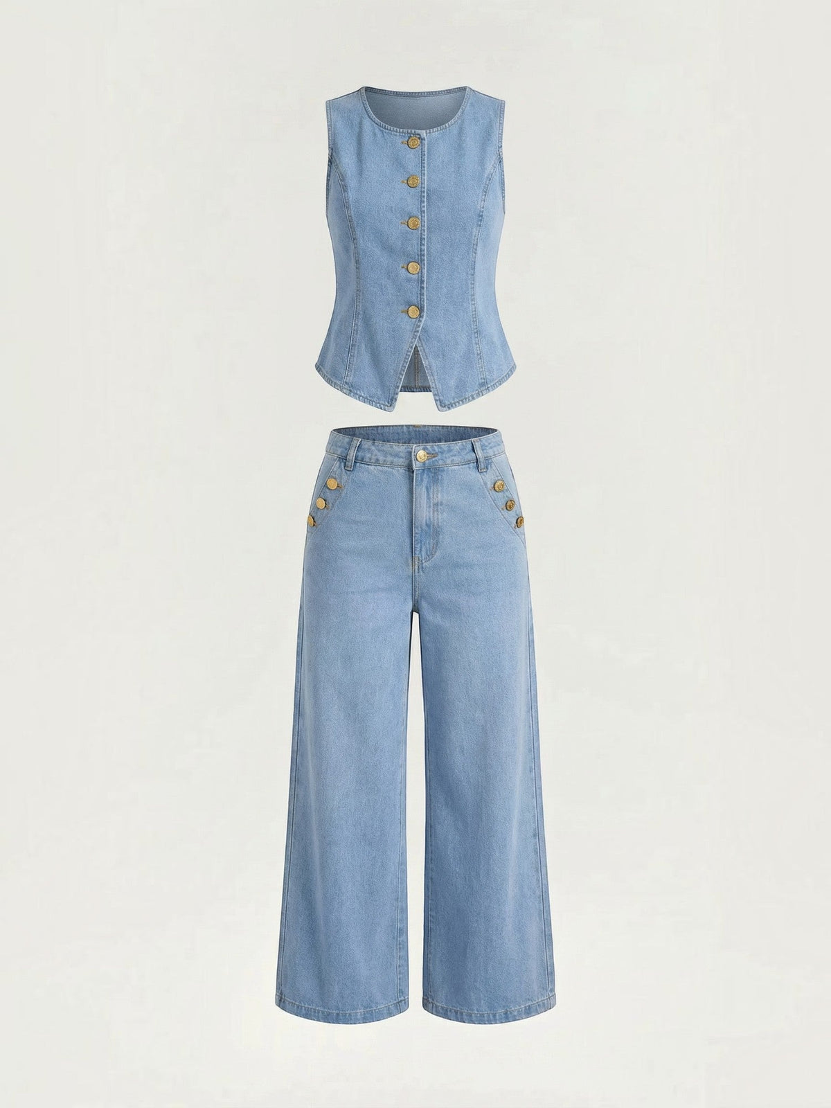 Set aus Baumwoll-Denim-Weste und weiter Hose