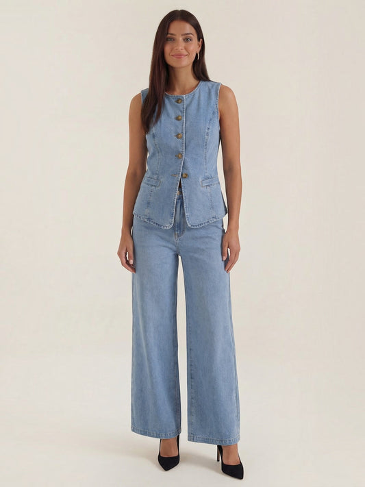 Set aus Baumwoll-Denim-Weste und weiter Hose