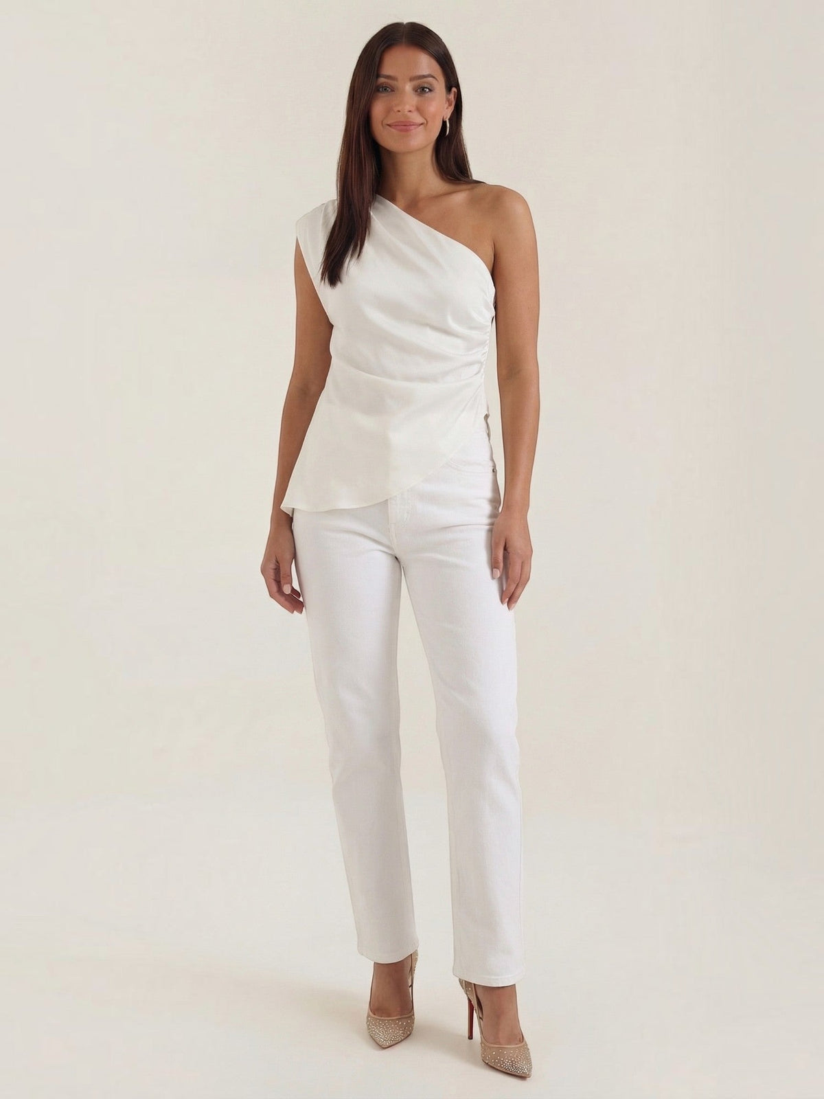 Asymmetrisches drapiertes Top aus Satin