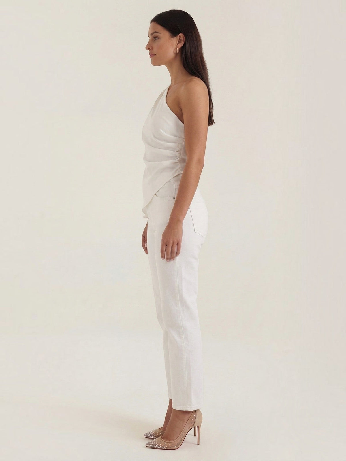 Asymmetrisches drapiertes Top aus Satin